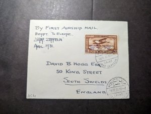 1931 Egypt Airmail LZ 127 Graf Zeppelin Cover Cairo to South Shields England