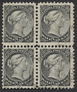Canada #34 1/2c Small Queen Used Block of 4 VF Light CDS Cancel