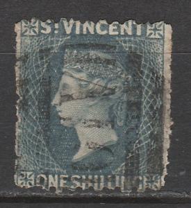 ST VINCENT 1862 QV 1/- SLATE GREY PERF 11 - 12.5 X 14 - 16 USED NO WMK