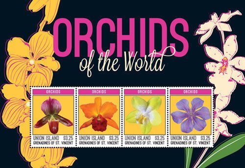 UNION ISLAND 2014 - ORCHIDS OF THE WORLD SHEET OF 4 STAMPS MNH