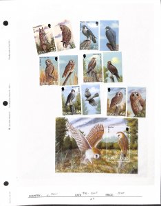 Jersey, Postage Stamp, #996-1003 Mint NH, 2001 Birds, Owl, Hawk