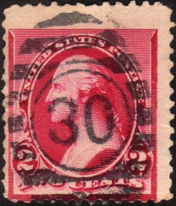 1890, US 2c, George Washington, Used, Sc 219D, 2 jumbo margins