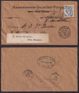 Austria - 1883 - Scott #44 - 1885 cover - DÖBLING to France redirect. to Belgium