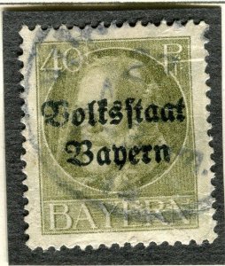 GERMANY BAVARIA;  1919 March VOLKSSTAAT Optd. fine used 40pf. value