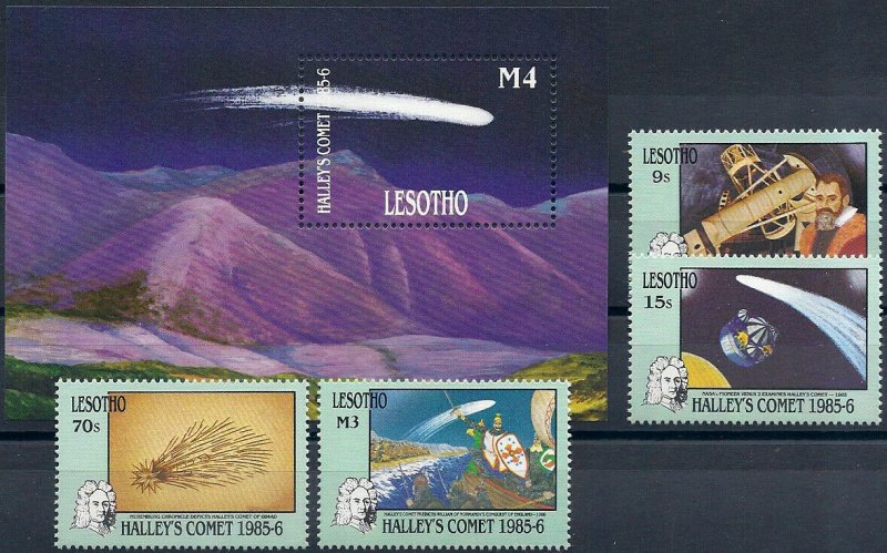 1986 Lesotho Halley´s Comet, Space, Sheet+complete set VF/MNH, CAT 24$