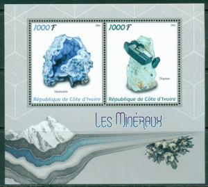 Minerals Mineralien Mineraux Nature Ivory Coast MNH stamp set 2val + s/s