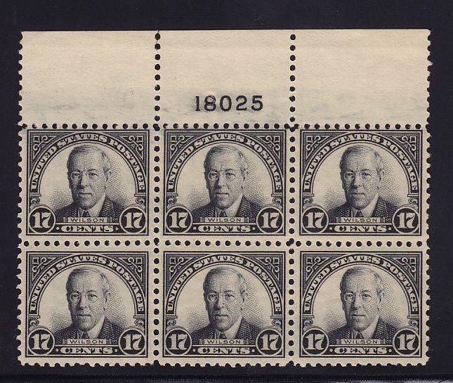 623 VF never hinged Top plate block of 6 with nice color ! see pic !