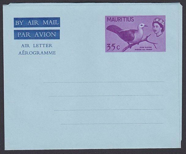 MAURITIUS QE 35c Pink Pigeon aerogramme unused..............................Q784