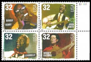 PCBstamps   US #3212/3215a Block $1.28(4x32c)Folk Musicians, MNH, (8)