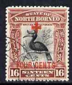 North Borneo 1918 Red Cross surcharge 16c + 4c Hornbill f...