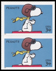 US 3507 Peanuts Snoopy 34c vert pair MNH 2001