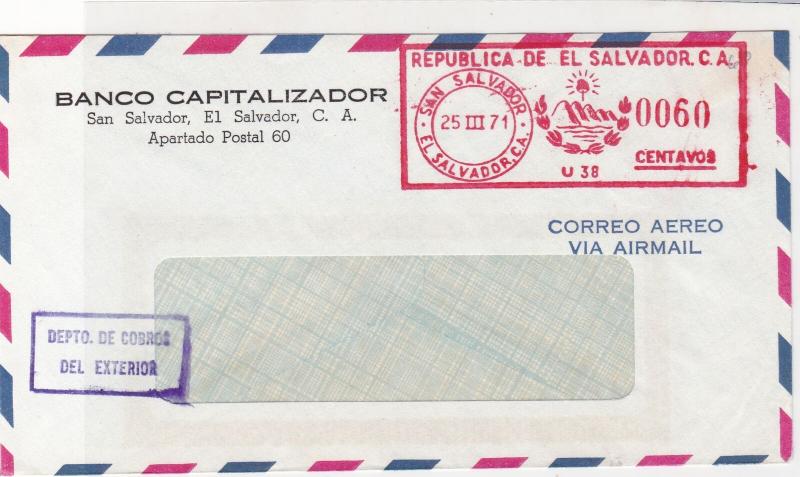 El Salvador 1971 Banco Capitalizador Machine Cancel Airmail Stamps Cover R17671