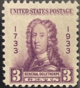 Scott #726 1933 3¢ Georgia Bicentennial MNH OG