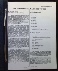 Colorado Postal Markings to 1900 by Richard Frajola (1990)
