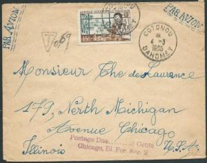 DAHOMEY 1955 taxed airmail cover COTONOU to USA............................42728