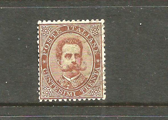 ITALY 1879  30c BROWN  FU SIGNED   Sc 49  SG 35