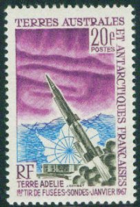 FSAT TAAF Scott 29 MH* 1966 Aurora Rocket stamp Disturbed Gum