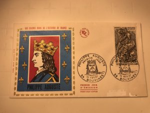 France Colorano silk FDC, 10 novembre 1967, Philippe Auguste, 59 Bouvines