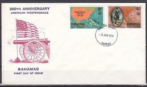 Bahamas, Scott cat. 392-393. American Bicentennial issue. First day cover. ^