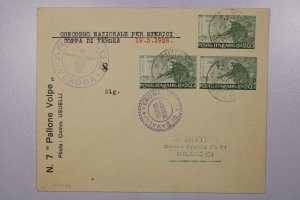 Italy 1926 Rare Balloon Cover Verona to Milan - L38077