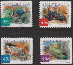 Australia #1992-1995 2001 4x45c Australian Birds P11.25sdc USED-F-VF-NH. 