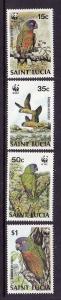 St. Lucia-Sc#902-5-unused NH WWF set-Birds-Amazonian Parrots