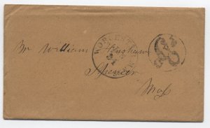 1855 Worcester MA black cDS stampless cover fancy paid 3 in circle [6525.219]