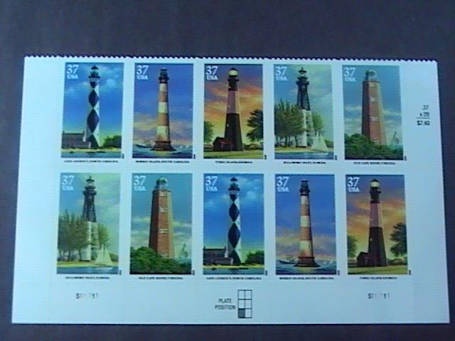 U.S.# 3787-3791-MNH--PLATE # BLOCK OF 10-SOUTHEASTERN--LIGHTHOUSES--2003