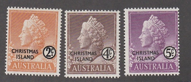 Christmas Island # 1-3, Queen Elizabeth II Australian Stamps Overprinted, Mint N