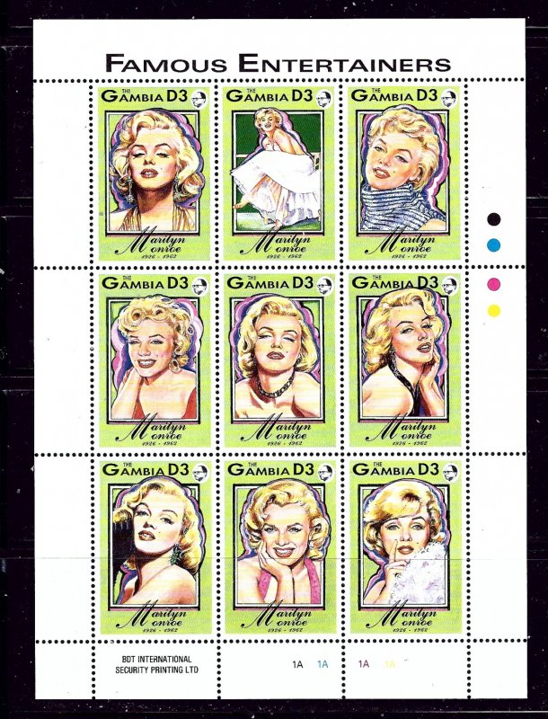 Gambia 1398 MNH 1993 Marilyn Monroe sheet of 9