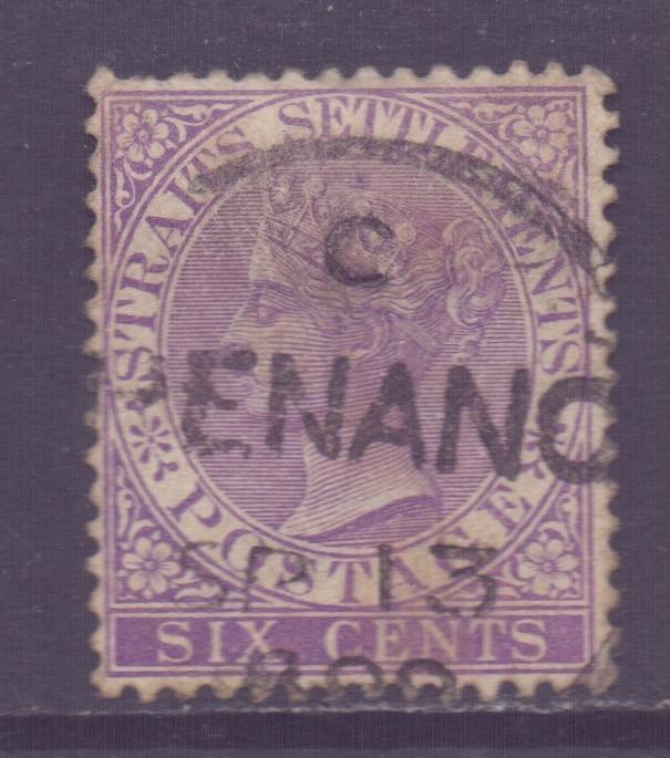 Straits Setts Scott 48 - SG66a, 1883 Victoria 6c used Penang Postmark