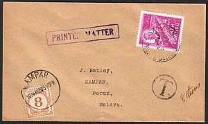 NORTH BORNEO TO PERAK MALAYA 1954 cover with 8c postage due at Kampar......78931