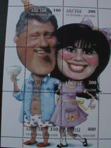 ​RUSSIA-AIbCHbI-1999-CHEERS-BILL CLITON & LEWINSKI-MNH-SHEET-VF CARTOON STYLE