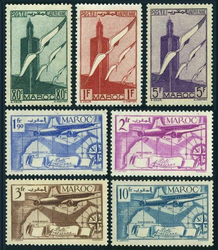 Fr Morocco C20-C26, hinged. Michel 176-182. 1939. Plane, Map, Storks, Minaret. 