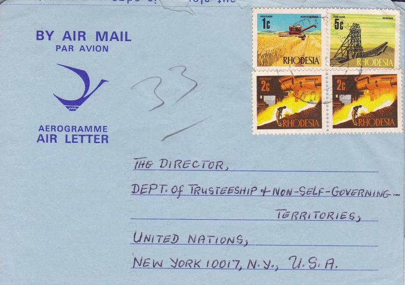 Rhodesia 1960's Air letter Collection.(15)  Requests for U.N  NGO Scholarships