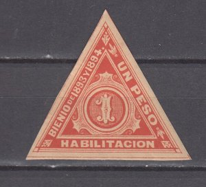 J45809 JLStamps 1893 1894 mnh habilitacion un peso triangle,colombia? revenue?