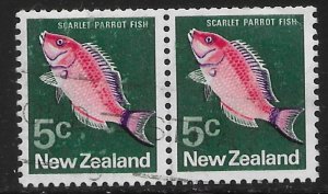 New Zealand #444 used pair. Scarlet Parrot Fish.  5c  Nice