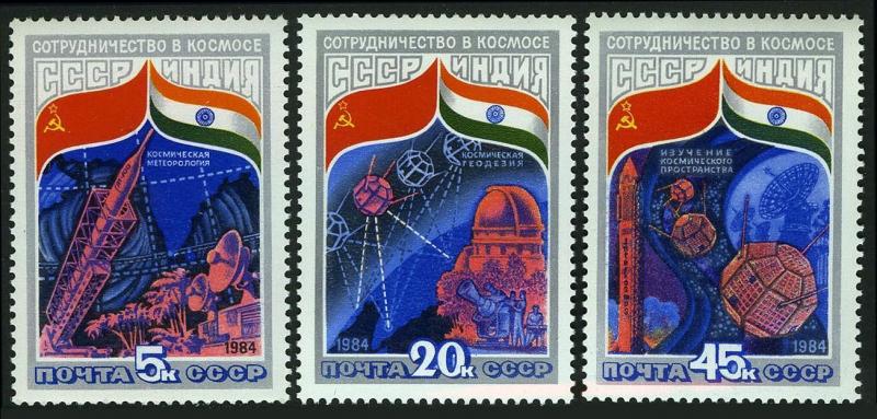 Russia 5241-5343,5244,MNH.Michel 5371-5374 Bl.172.Space Program USSR-India,1984.