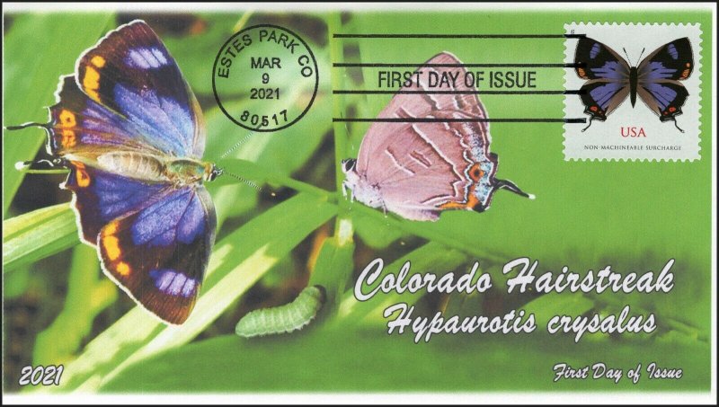 21-061, 2021,Colorado Hairstreak, First Day Cover, Estes Park CO, Butterfly,