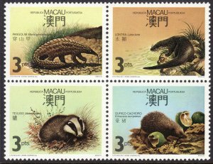 1988 Portugal Macao Wildlife Protection block of four MNH Sc# 564a CV $27.50