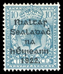 Ireland 1922 KGV 10d turquoise-blue BROKEN FRAMELINE AT LEFT var VFM. SG 62 var.