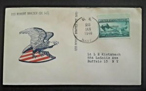 1946 USS Robert Brazier DE 345 To Buffalo New York Illustrated Cover