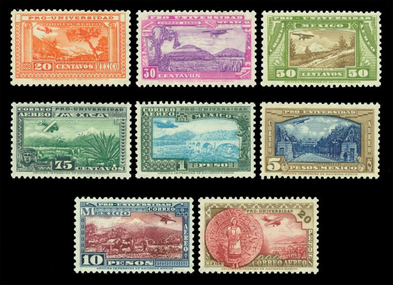 MEXICO 1934 AIRMAIL - National University issue set 20c - 20p Sc#C54-61 mint MLH