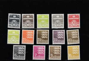 Denmark  Scott#  493-506  MNH  (1972-8 Wavy Lines and State Seal)