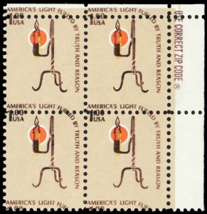 1610, MNH $1 Candle Color Shifted Freak Error Zip Block - Stuart Katz