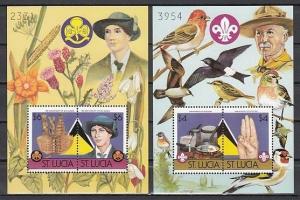 St. Lucia, Scott cat. 823-824 B. Scouts. Birds & Flowers, Numbered s/sheets. ^