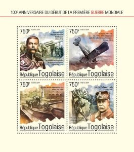 TOGO - 2014 - Start of World War One - Perf 4v Sheet - Mint Never Hinged