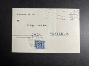 1957 Faroe Islands Denmark Postcard Cover Hoshavig Vestervig to Kaldbak