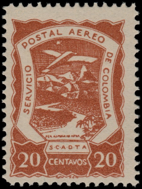 ✔️ COLOMBIA SCADTA 1921 - AIRPLANE OVER RIVER - SC. C28 ** MNH [SC13]