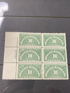 US QE1 Special Handling 10C Plate Block Of 6 Extra Fine Mint Never Hinged